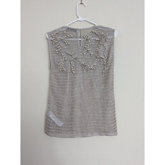 ZARA KNITWEAR TOP WITH FAUX PEARLS LIMITED EDITION LIGHT GREY S M REF. 7521/107 - Picture 9 of 12